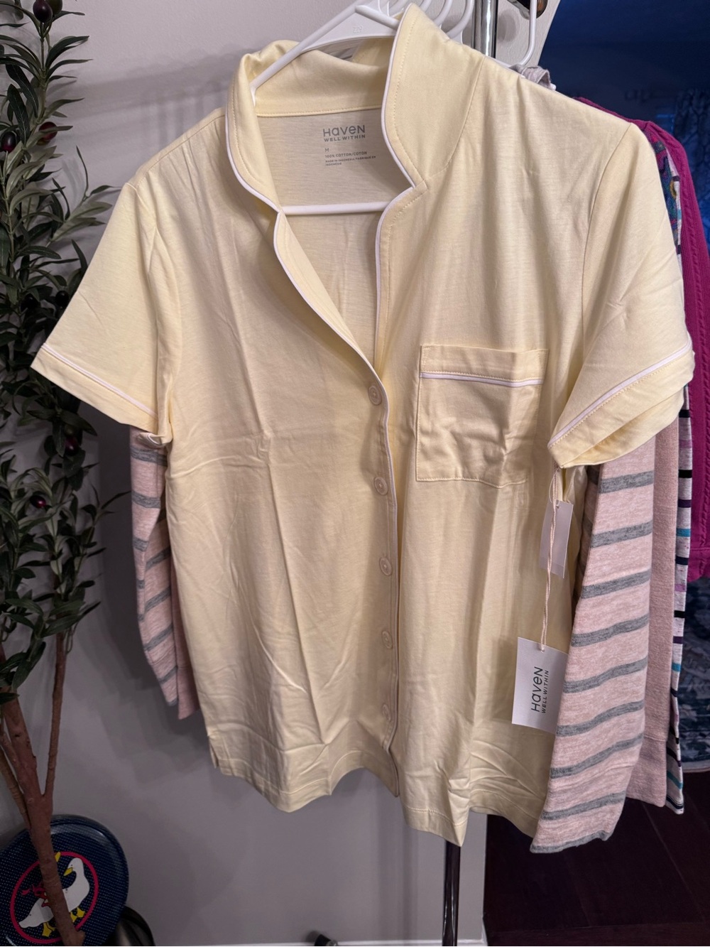 Haven Well Within Short Sleeve Button-Down Shirt in Pale Yellow
